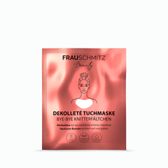 Pink sachet of the FrauSchmitz Beauty décolleté sheet mask for smoothing fine lines.