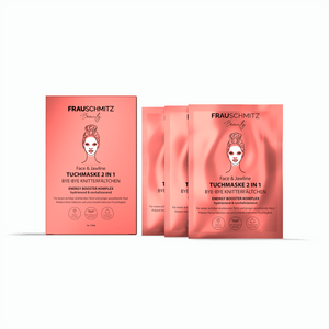 FrauSchmitz Beauty anti-wrinkle sheet mask packaging with a serum dropper for hydration effect.