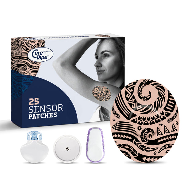 Tattoo CureTape Sensor Patches – breathable adhesive covers protecting CGM sensors from water, sweat and dirt