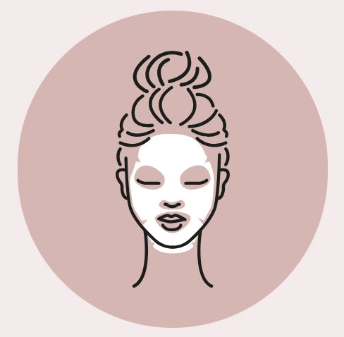 Illustration of a face with closed eyes on a pink background