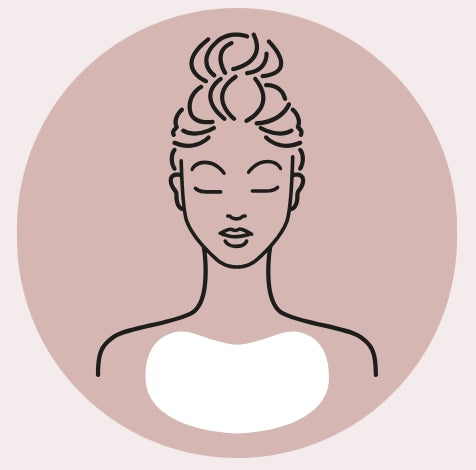 Line drawing of a woman's face with closed eyes on a pink background