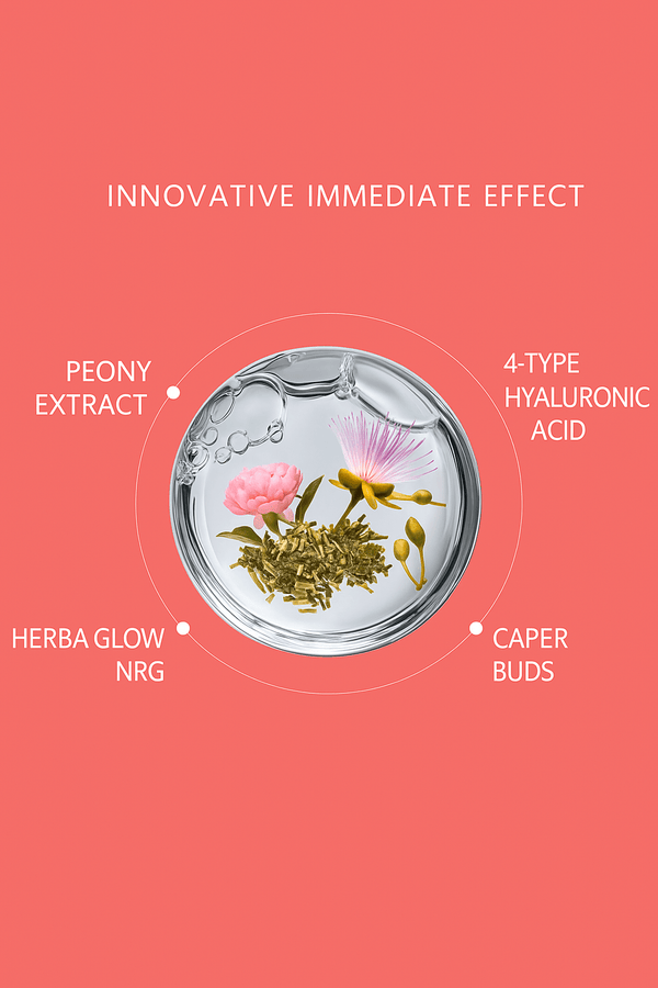 Product packaging with ingredients and text on a pink background