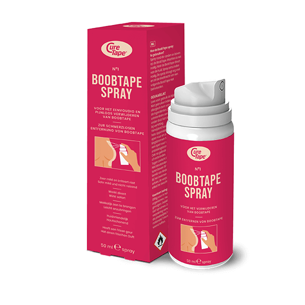 BoobTape Removal Spray with a box – gentle adhesive remover for safe, painless tape removal