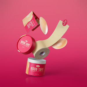 Boob tape with packaging on a pink background